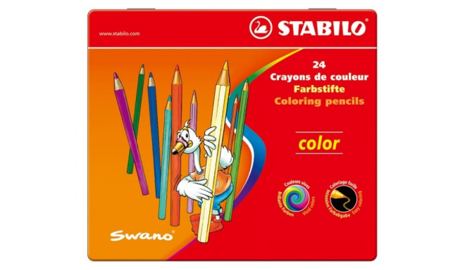 Värvipliiats Stabilo Swano metallkarbis, 24 värvi
