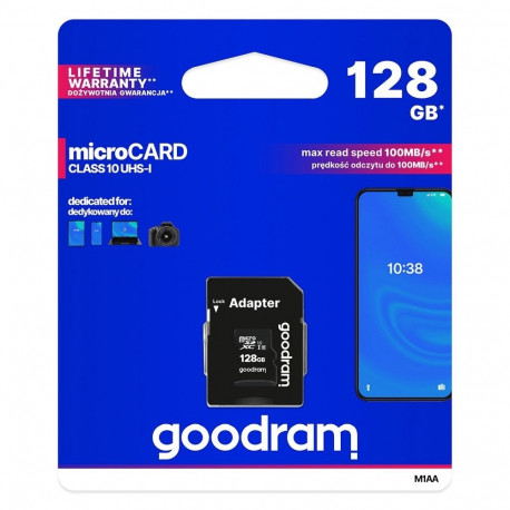 GOODRAM memory card microSD 128GB 100MB/s class 10 UHS I with adapter SD