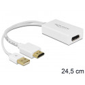 Üleminek HDMI (M)+ USB toide - Displayport 1.2 (F), 4Kx2K@30Hz 2K@120Hz, valge