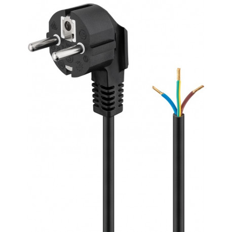 220V Toitekaabel 3.0m, must, CEE 7/7 - lahtise otsaga