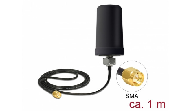 Delock GSM / UMTS Antenna SMA plug 0.7 - 1.6 dBi ULA100 1 m omnidirectional fixed outdoor black