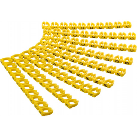 Cable marker clips ‘Letters A–C’ for cable diameters up to 2.5 mm, yellow