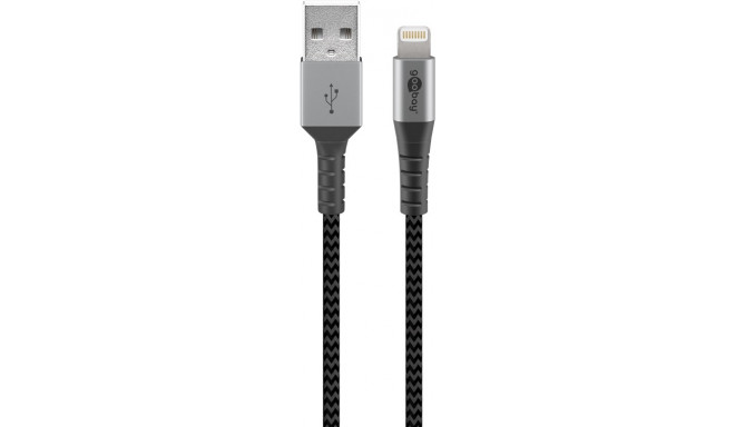 USB 2.0 - Lightning kaabel 1.0m, metallist pistik, Apple MFI sertifikaadiga, tekstiilist kattega