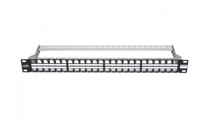 BKT patch panel 19´´, modular for 24xRJ45, shielded, 1U, black, extra labels