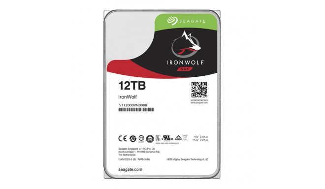 HDD|SEAGATE|IronWolf|12TB|SATA 3.0|256 MB|7200 rpm|3,5"|ST12000VN0008