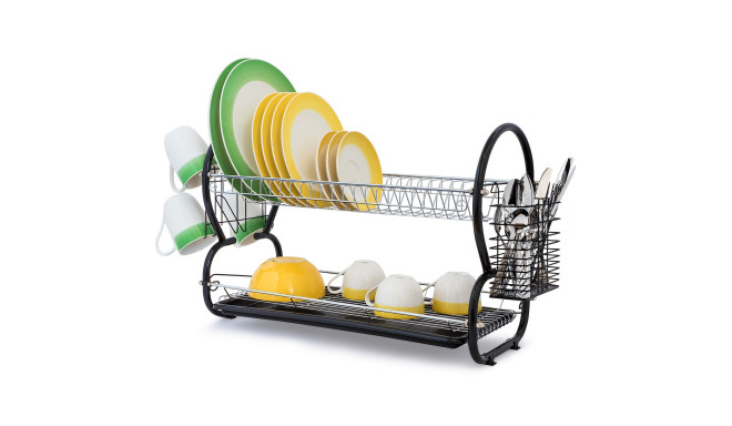 art moon Desert Large Chrome Plated Steel 2-Tier Dish Drainer with Mugs and Cutlery Holder