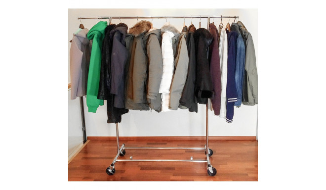 Tatkraft Drogo Adjustable Heavy Duty Clothes Rail Collapsible Coat Rack on Wheels, Chrome Plated Ste