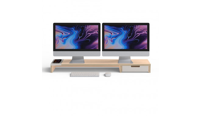 POUT EYES9 - All-in-one wireless charging & hub station for dual monitors, Deep White