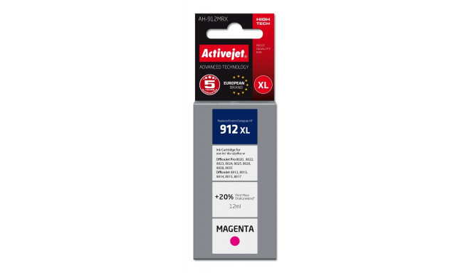 Activejet AH-912MRX Ink (replacement for HP 912XL 3YL82AE; Premium; 990 pages; 12 ml, magenta)