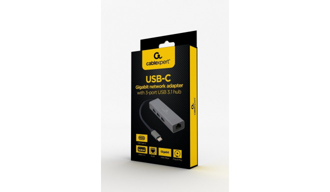 Gembird A-CMU3-LAN-01 USB-C Gigabit võrgukaart 3-port USB 3.1 jaoturiga