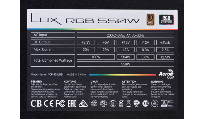 Power supply Aerocool Lux RGB 550M 550 W Black