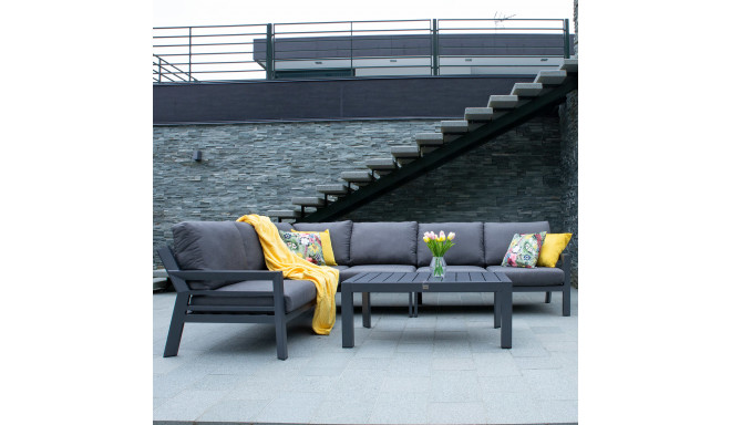 Garden furniture set TOMSON table and corner sofa, dark grey