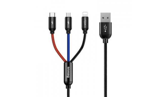 Cable USB A Plug - USB C / micro USB / Lightning Plugs 1.2m for Charging Only, Black BASEUS