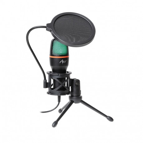 Condenser Microphone Art with membrane, standing, illuminated tripod AC-02 black