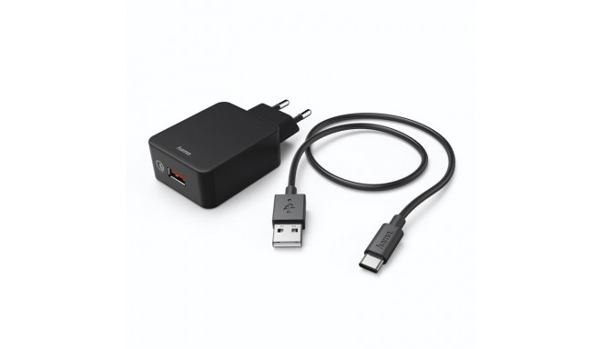 Toalaadija Hama QC 3.0+ USB-C juhe 1,5m, must
