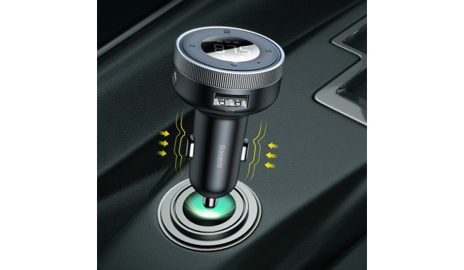 Baseus Enjoy FM vysílač nabíječka do auta LED 2x USB / 3,5mm jack bezdrátový MP3 přehrávač Bluetooth