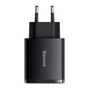 Baseus Kompaktní rychlá nabíječka 2x USB / USB Typ C 30W 3A Power Delivery Quick Charge černá (CCXJ-