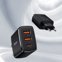 Baseus Kompaktní rychlá nabíječka 2x USB / USB Typ C 30W 3A Power Delivery Quick Charge černá (CCXJ-