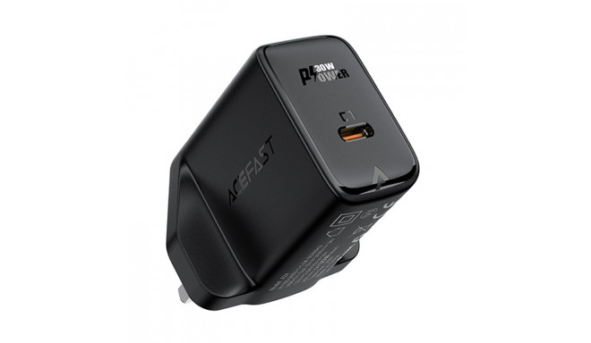 Acefast GaN charger (UK plug) USB Type C 30W, Power Delivery, PPS, Q3 3.0, AFC, FCP black (A24 UK bl