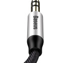 Stereo audio kabel Baseus Yiven M30 AUX 3,5 mm samec mini jack 1,5 m stříbrno-černý (CAM30-CS1)