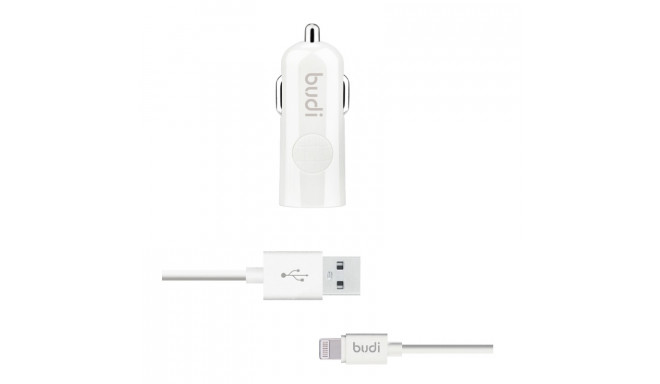 Budi - Ładowarka samochodowa USB + kabel Lightning (Biały)