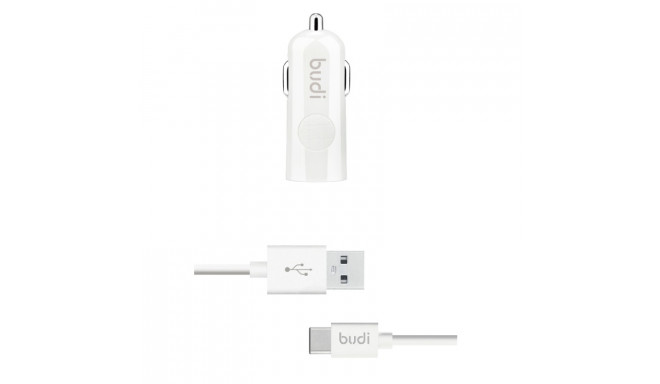 Budi - Ładowarka samochodowa USB + kabel USB-C (Biały)