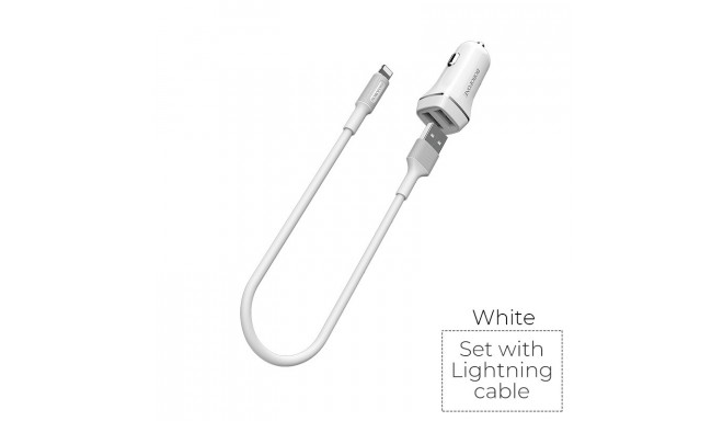 Borofone - ładowarka samochodowa 2x USB kabel Lightning w zestawie, biały