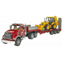 Bruder model car Mack Granite Low Loader + JCB 4CX Backhoe Loader