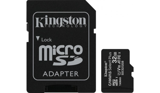 Kingston mälukaart microSDHC 32GB Canvas Select Plus UHS-I (U1) A1 Class 10 V10
