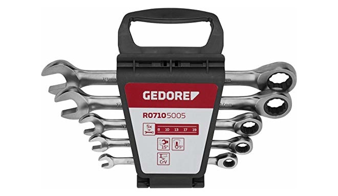 Gedore Red ring ratchet open ended spanner set, 5 pieces, spanner (chrome, SW 8 - 19mm)