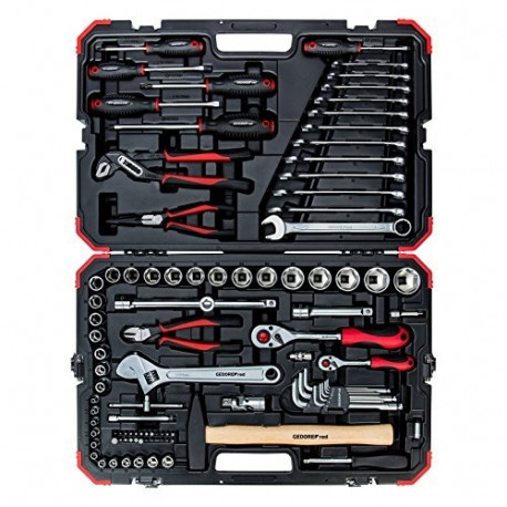 Gedore Red tool and socket set 1/4 "+ 1/2", 100-piece, tool set (red / black, with Shift-creaking, S