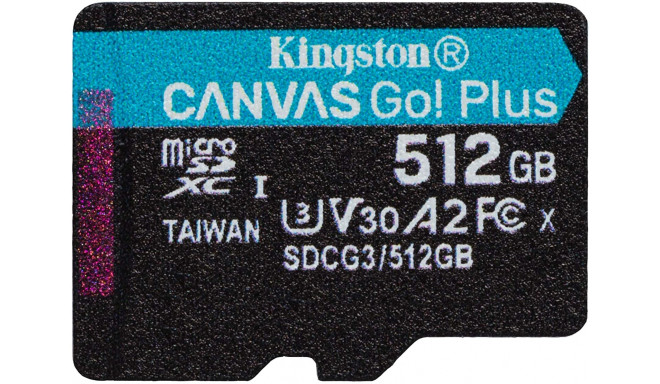 Kingston Canvas Go! Plus 512 GB microSDXC, memory card (black, UHS-I (U3), A2, Class 10, V30)