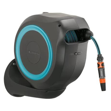 GARDENA Wall-Mounted Hose Box RollUp M, 20 meters, hose reel (grey/turquoise)