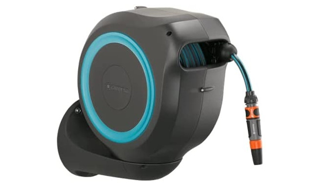 GARDENA Wall-Mounted Hose Box RollUp M, 20 meters, hose reel (grey/turquoise)