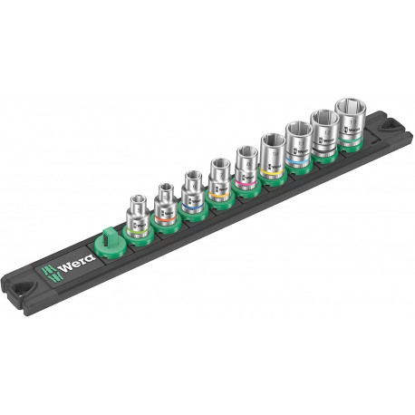 Wera A 4 socket magnet strip Zyklop socket set 1/4 (black/green, 9 pieces)