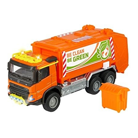 Majorette Volvo garbage truck with garbage container, toy vehicle (orange, with light and sound)