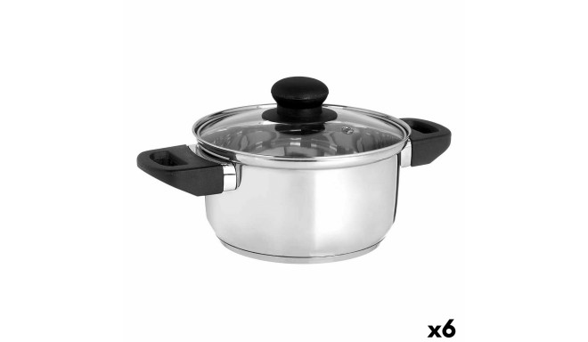 Casserole with glass lid Kinvara 16689B 16689B Transparent Silver 1,8 L 28 x 9 x 18 cm (6 Units)