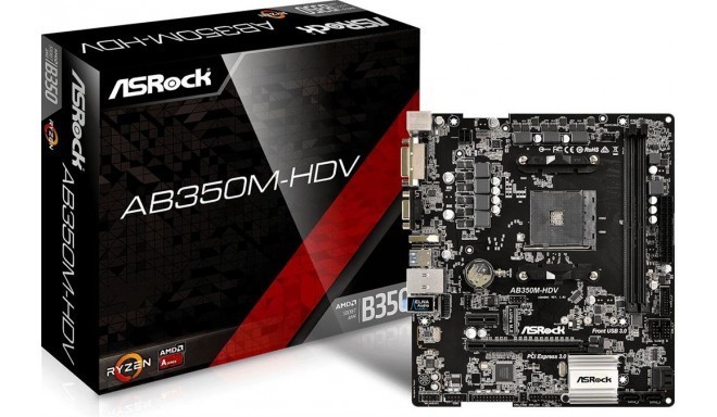 ASRock motherboard AB350M-HDV AM4 4xSATA3 DDR4 USB 3.0