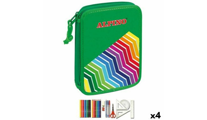 Double Pencil Case Alpino Green Multicolour (32 Pieces) (4 Units)