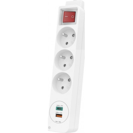 Hama Power Strip 3 sockets, 1 USB C, 1 USB A, 1.4 m, white