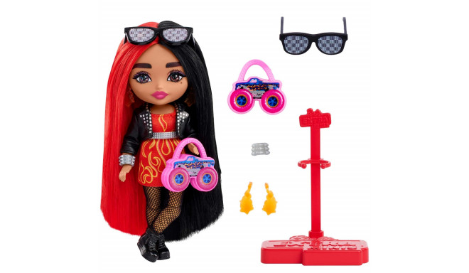 Barbie® Extra Mini nukk puna-mustakirjude juustega