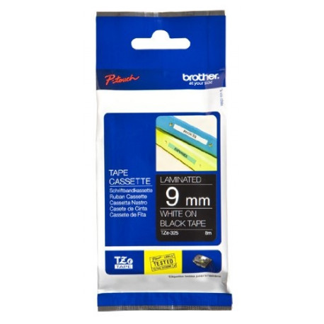 Brother tape TZe-325 9mm, white/black