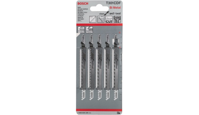 Bosch jigsaw blade T 301 CDF Clean for Hard Wood, 117mm (5 pieces)