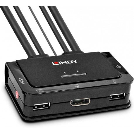 Lindy 2 Port DisplayPort 1.2, USB 2.0 & Audio Cable KVM Switch, KVM Switch (black)