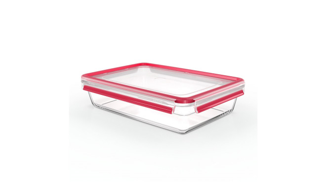 Emsa CLIP & CLOSE glass food storage container 3.0 liters (transparent/red, rectangular)