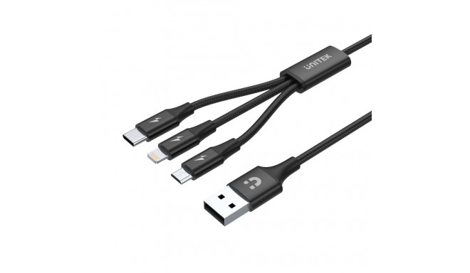 UNITEK C14049BK USB kaabel 1.2 m USB 2.0 USB C Micro-USB B/Lightning must