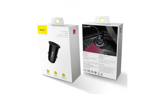 Car Charger 30W 12-24V 2xUSB QC3.0 SCP AFC, Black