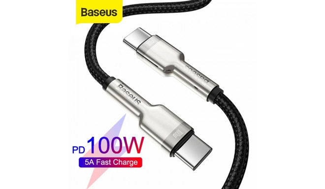 Kaabel USB C - USB C, andmeedastuseks ja laadimiseks kuni 100W, 1m, must Cafule Metal BASEUS