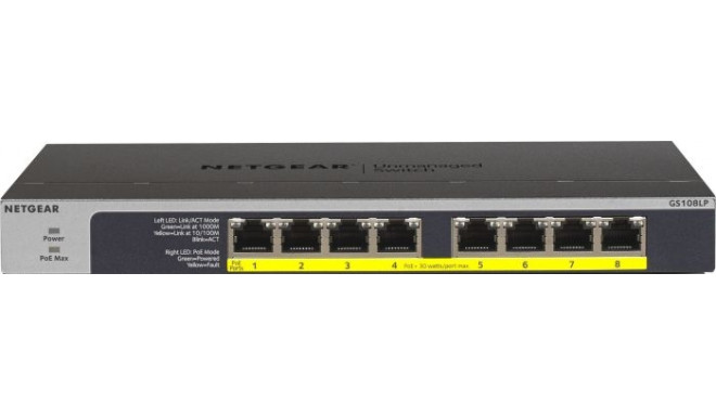 Netgear GS108LP PoE/GE/UNM/08 - 8x PoE+, PoE-Budget 60,5W