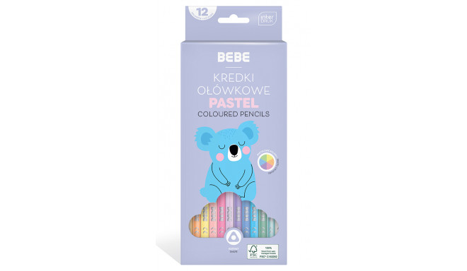 Värvipliiats BEBE Pastel FSC100 pastelsed toonid 12 värvi Interdruk